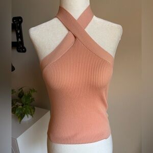 Sleeveless Ribbed Halter Top - Pink